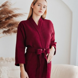 Cotton Waffle Robe for Honeymoon Morning Gift for Her-Clothing for women and men-Home