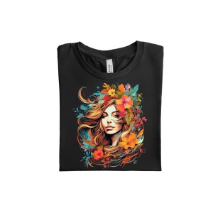 Juodi marškinėliai „Subtilus portretas“ merginoms-Drabužiai moterims ir vyrams-GOWEHA